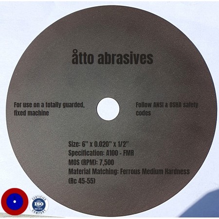 ATTO ABRASIVES Ultra-Thin Sectioning Wheels 6"x0.020"x1/2" Ferrous Medium Hard 3W150-050-SM